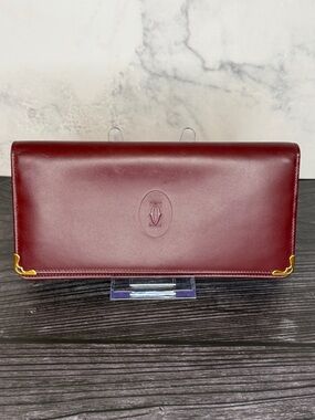 Cartier Must de Cartier Long Bifold Wallet Burgundy Leather Vintage | Auth Card
